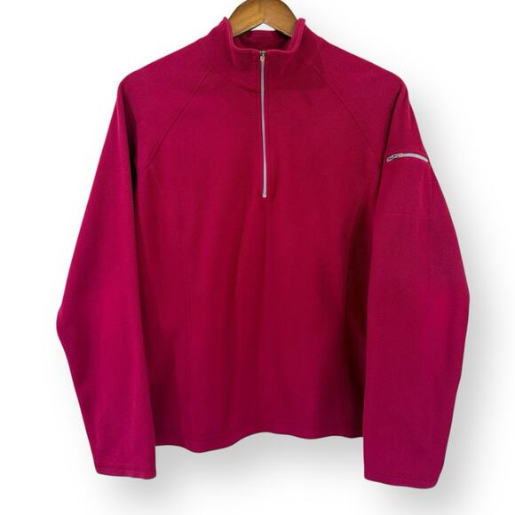 LL Bean Sweater Womens Large Pink Magenta 1/4 Zip Fleece Outdoor Casual Pullover - Picture 1 of 10